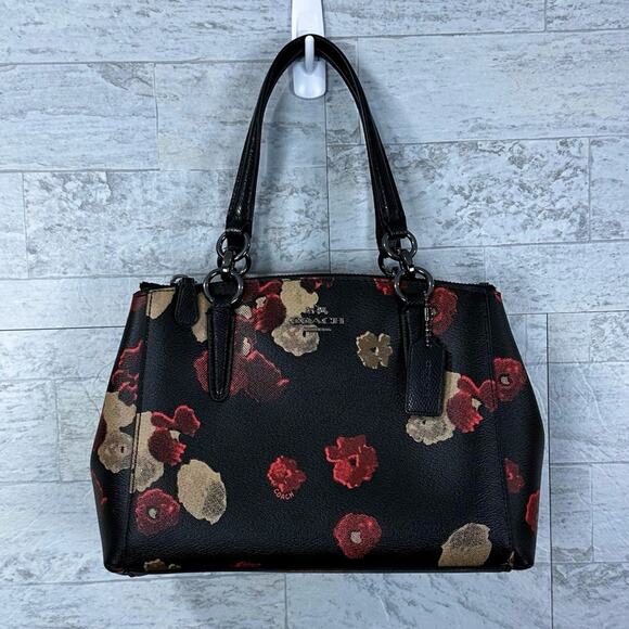 Coach Mini Christie poppy black floral print crossbody satchel carryall bag - Picture 2 of 8